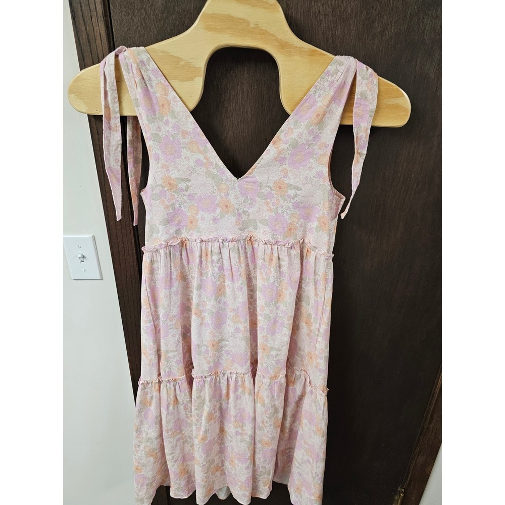 Petal + Pup Erenda Pink Floral Tiered Midi Dress Tie Shoulder Cotton Ramie Sz 6 - Picture 10 of 12
